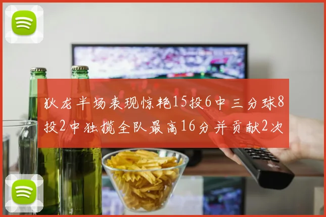 狄龙半场表现惊艳15投6中三分球8投2中独揽全队最高16分并贡献2次抢断